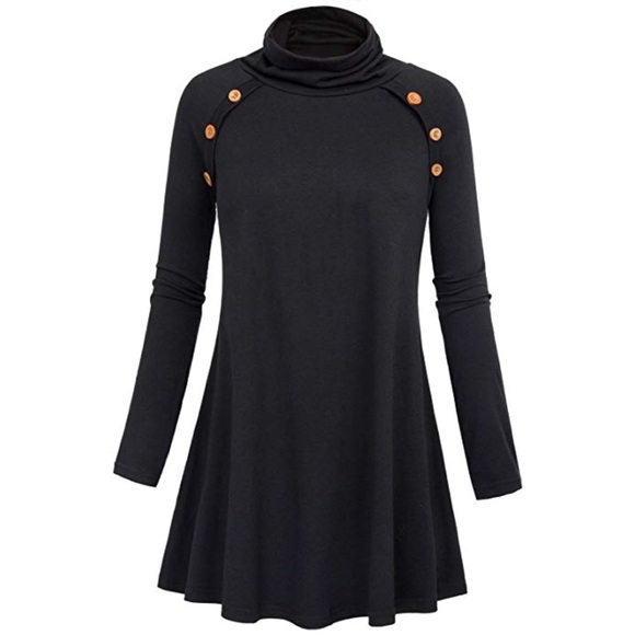 Black Button Detail Turtleneck Lightweight Sweater - Picture 4 of 6